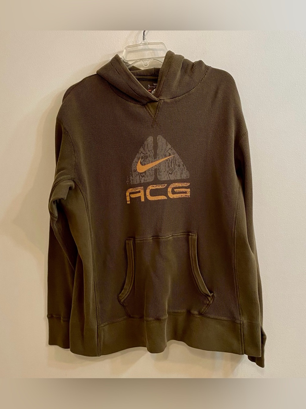 Nike ACG Vintage Center Swoosh Hoodie Waffle Thermal Green Mens L Y2K 90s